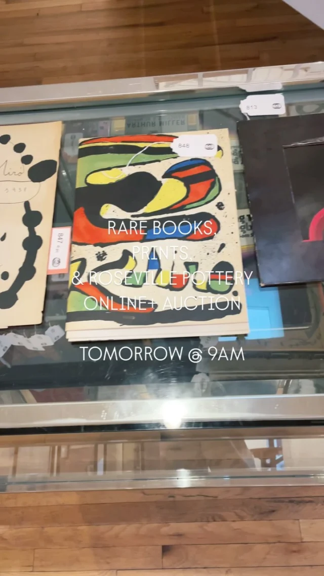 🕷️🕸️TOMORROW🕸️👻 

Online+ Sale beginning at 9 am EST 

Get your bids in today or join us live online tomorrow! 🌟

#rarebooks #bookcollector #americanliterature #englishliterature #firstedition #collectoritem #prints #multiples #signedprints #lithography #woodblock #woodcut #japaneseprint #okiiehashimoto #shakespeare #rosevillepottery #rosevillepotteryforsale #bidnow #onlineauction #pittsburgh #pittsburghauctionhouse #thingstodoinpittsburgh #miro